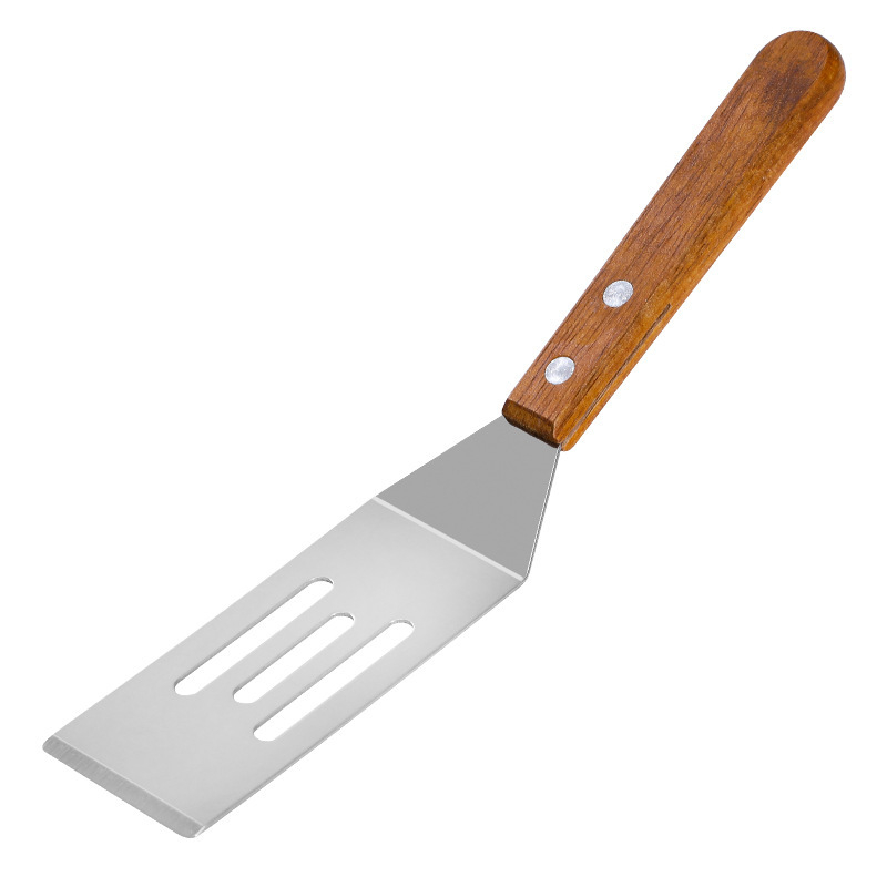 Set de spatule din oțel inoxidabil, cu mânere din lemn, pentru teppanyaki și gătit la grătar
