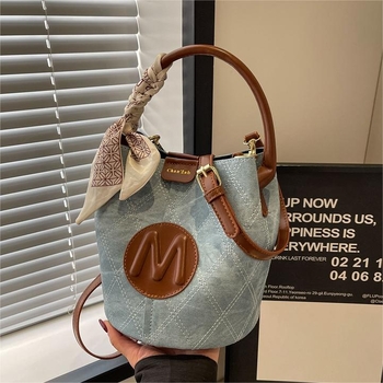 Midronya ženska bucket torba od PU s denim efektom, mala veličina, crossbody remen, proljeće 2024