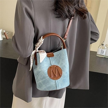Midronya ženska bucket torba od PU s denim efektom, mala veličina, crossbody remen, proljeće 2024