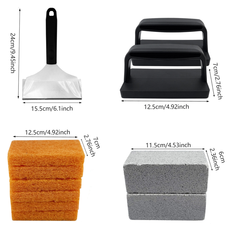 Set de unelte pentru curățarea grătarului, cu răzuitor, piatră ponce, burete de curățare, perie și lopățică de curățare a cuptorului