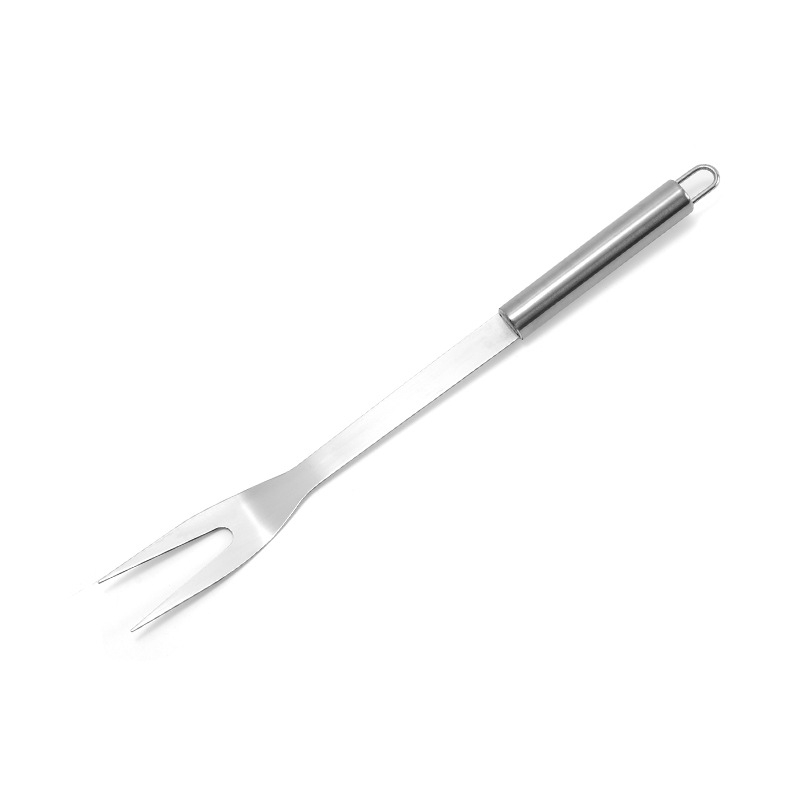 Set de ustensile pentru grătar din oțel inox cu mâner tubular mic, clemă, spatulă și furculiță, pentru exterior, 20 de piese într-o geantă din material Oxford