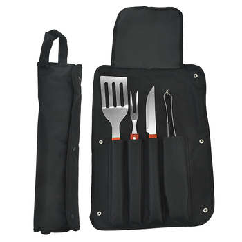 Set de unelte pentru grătar din oțel inoxidabil, mâner din lemn, 5 piese