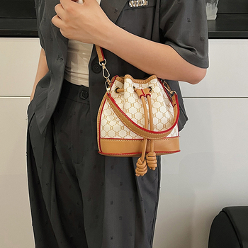 DIY bucket torba za žene, crossbody torba, vintage monogram otisak, komplet materijala za ručnu izradu