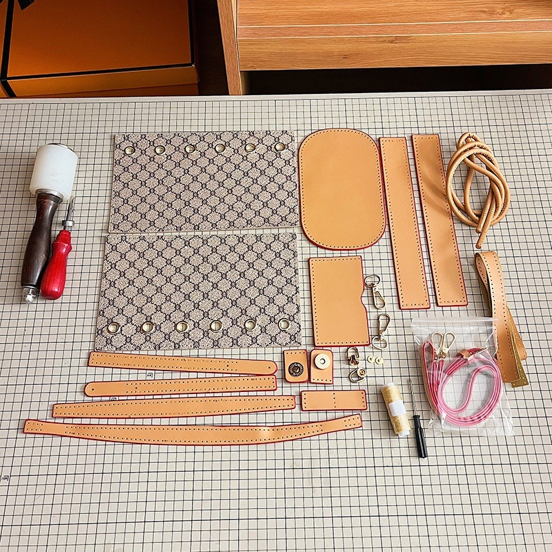 DIY bucket torba za žene, crossbody torba, vintage monogram otisak, komplet materijala za ručnu izradu
