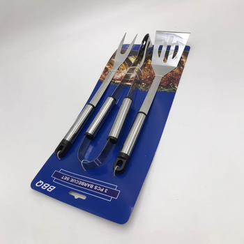 Set de unelte pentru grătar din oțel inoxidabil, 3 piese: clemă, furculiță, lopată