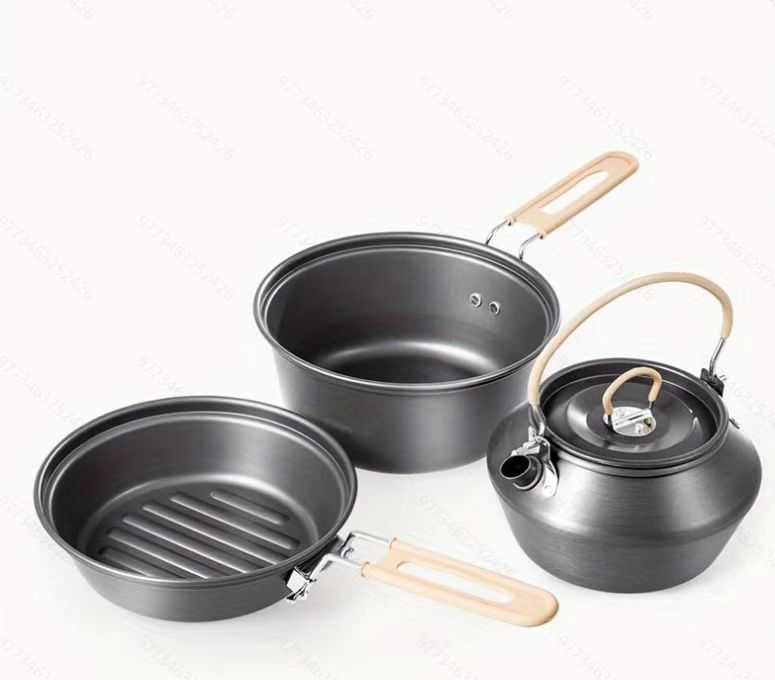 All-in-One kamping set posuđa: lonac, tava i čajnik od aluminijske legure za vanjsko kuhanje (3-5 osoba)