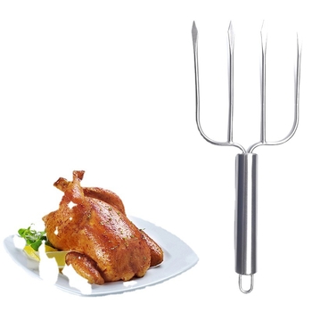 Furculiță de grătar din oțel inoxidabil pentru frigărui, aripioare de pui și carne de curcan