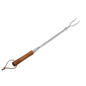 furculiță de grătar telescopică cu mâner din lemn, potrivită pentru carne de miel și porumb, mâner în formă de U