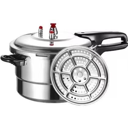 Oală sub presiune din aluminiu, compatibilă cu aragazuri pe gaz și plite cu inducție, cu insert de aburi, pentru uz casnic