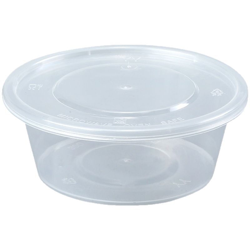 Vas din plastic, o singură utilizare, cu capac, 300–1000 ml, calitate alimentară, pentru comenzi la pachet și prânz.