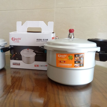 Oală sub presiune din aliaj de aluminiu, corp întărit cu protecție la explozie, capac pentru oală, potrivită pentru plite cu gaz și inducție, finisaj oxid natural