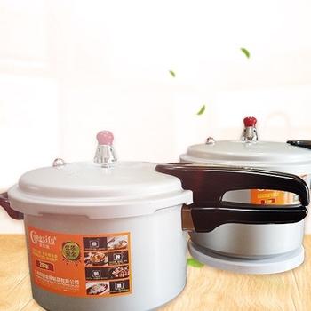 Oală sub presiune din aliaj de aluminiu, corp întărit cu protecție la explozie, capac pentru oală, potrivită pentru plite cu gaz și inducție, finisaj oxid natural