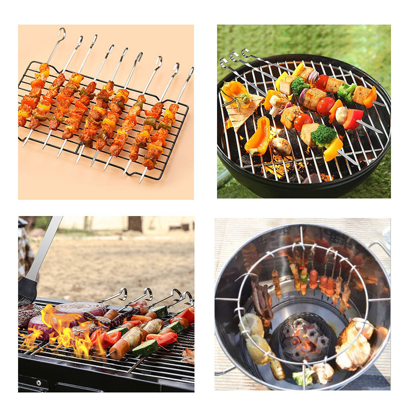 Frigărui din oțel inoxidabil pentru grătar, plate, robuste, cu model spiral cu nouă răsuciri, ideale pentru înfipt carnea