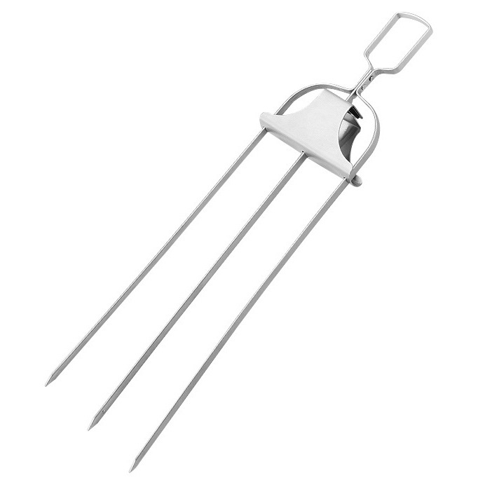 Furculiță de grătar din oțel inoxidabil, cu trei dinți, pentru exterior – frigere pentru carne, aripioare de pui și legume, camping