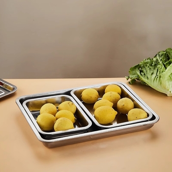 Rozsdamentes acélból készült, téglalap alakú tál gőzöléshez, grillsütéshez és gombócokhoz, otthoni használatra