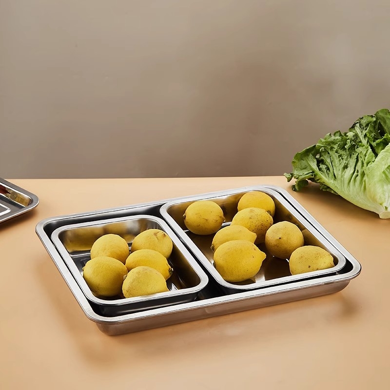 Rozsdamentes acélból készült, téglalap alakú tál gőzöléshez, grillsütéshez és gombócokhoz, otthoni használatra
