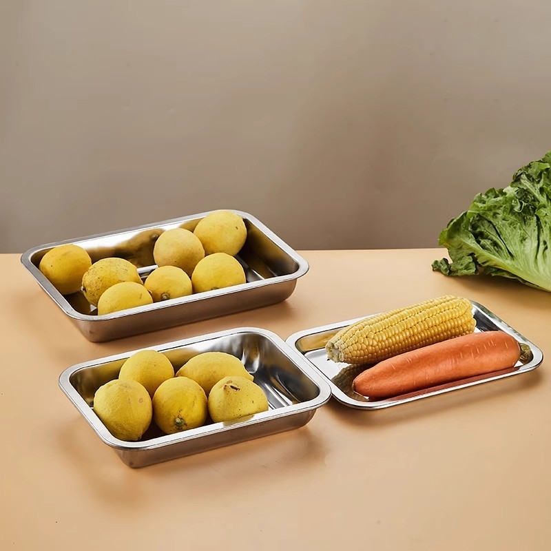 Rozsdamentes acélból készült, téglalap alakú tál gőzöléshez, grillsütéshez és gombócokhoz, otthoni használatra