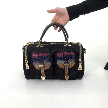 Elegantna ženska torbica preko ramena s kristalnim ukrasom, višestruki džepovi, luksuzna i lagana crossbody torba.