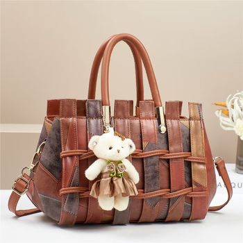 Moderna retro tkana ženska torba velikog kapaciteta, otporna na ogrebotine, crossbody torba za rame, s privjeskom u obliku medvjeda