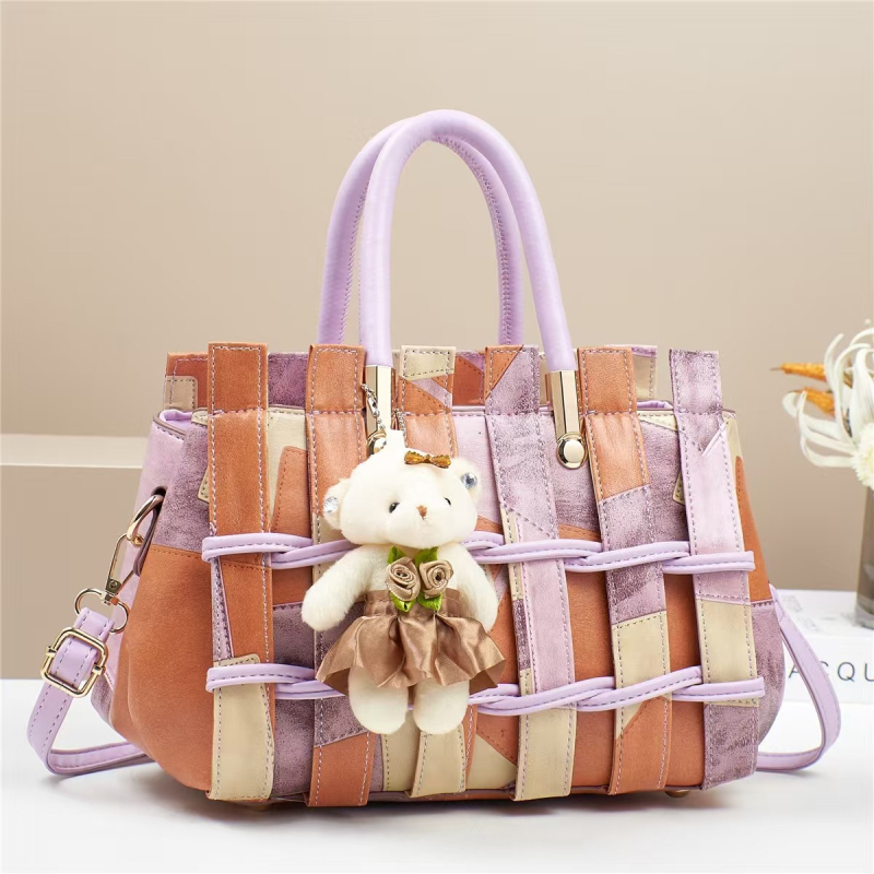 Moderna retro tkana ženska torba velikog kapaciteta, otporna na ogrebotine, crossbody torba za rame, s privjeskom u obliku medvjeda