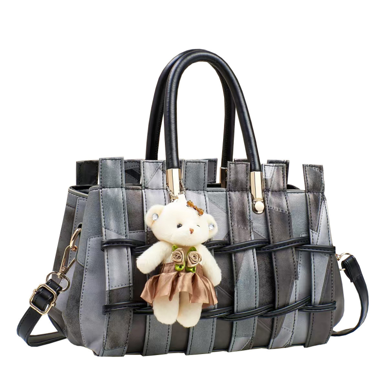 Moderna retro tkana ženska torba velikog kapaciteta, otporna na ogrebotine, crossbody torba za rame, s privjeskom u obliku medvjeda