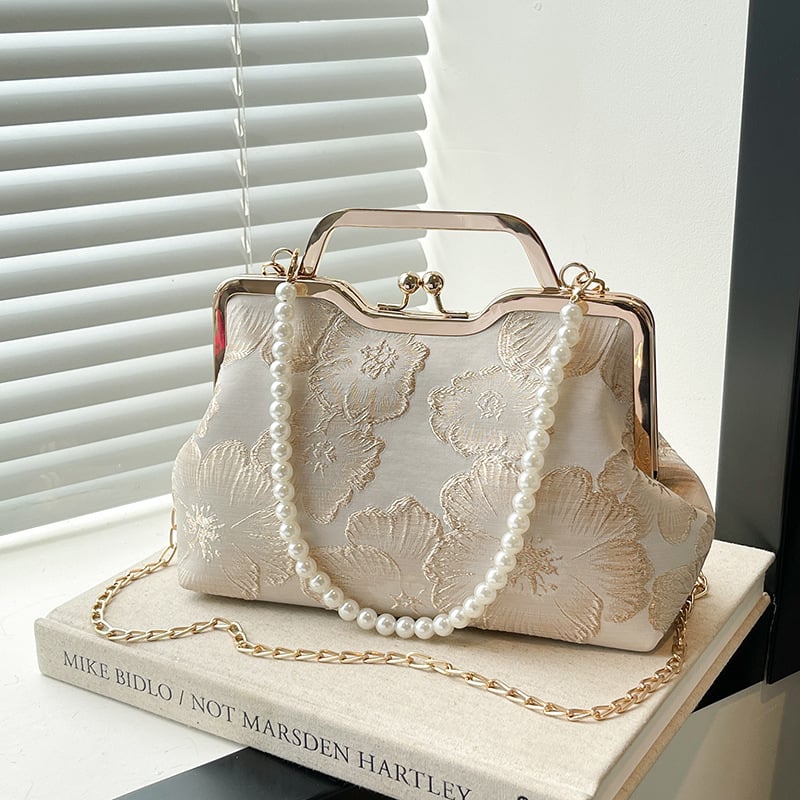 Ženska torbica u Guofeng stilu, inspirirana cheongsamom, s motivom školjke i izvezenim perlama – za ramenu ili crossbody