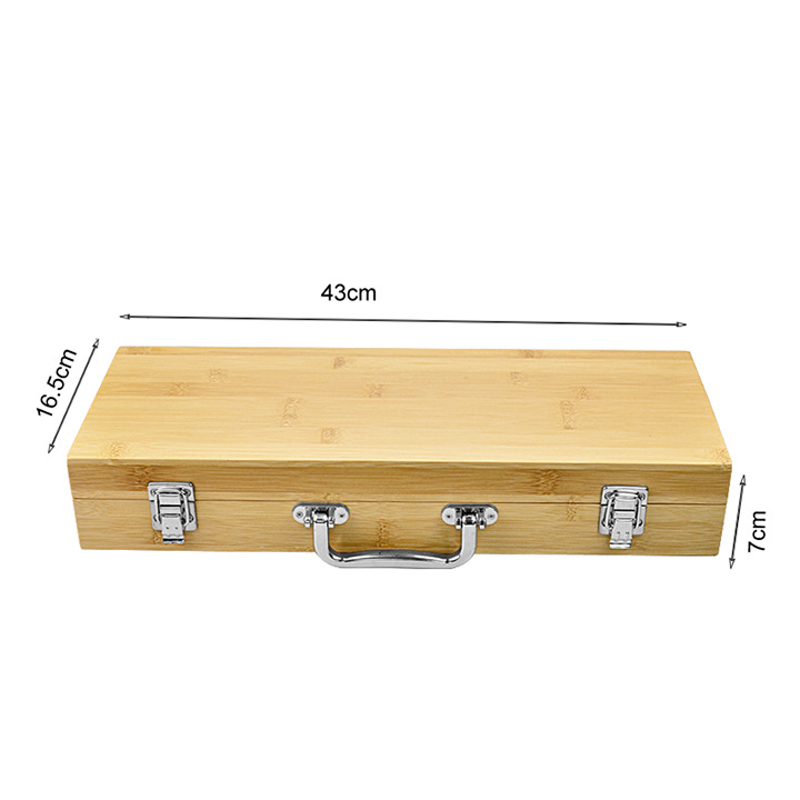 Set de 5 ustensile pentru grătar din oțel inox cu mâner din lemn, protecție împotriva arsurilor, pentru camping în aer liber și mese în familie