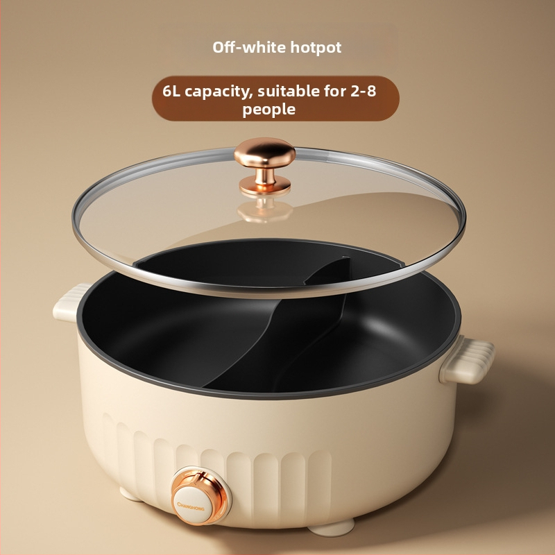 Oală electrică duală cu două compartimente, 110V, standard american, pentru uz casnic, multifuncțională, antiaderent, capacitate 5–6 L