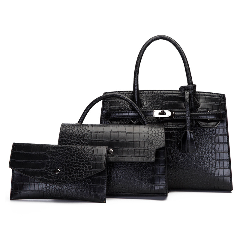 PU kožna ženska torbica trodijelni set s uzorkom krokodila — crossbody, ramena i ručna torba, srednja veličina, veliki kapacitet