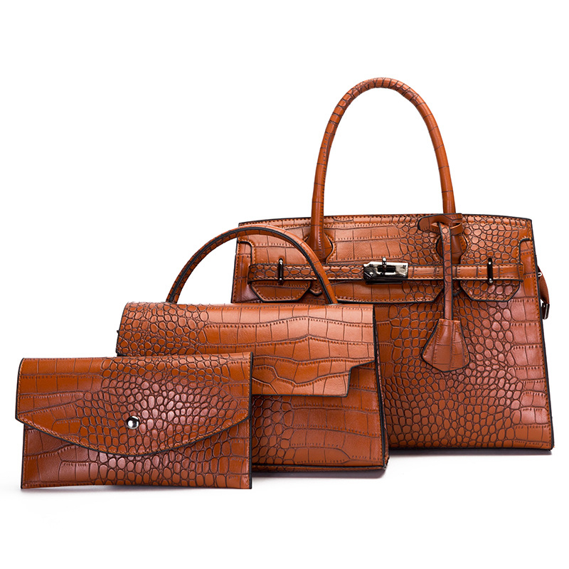 PU kožna ženska torbica trodijelni set s uzorkom krokodila — crossbody, ramena i ručna torba, srednja veličina, veliki kapacitet