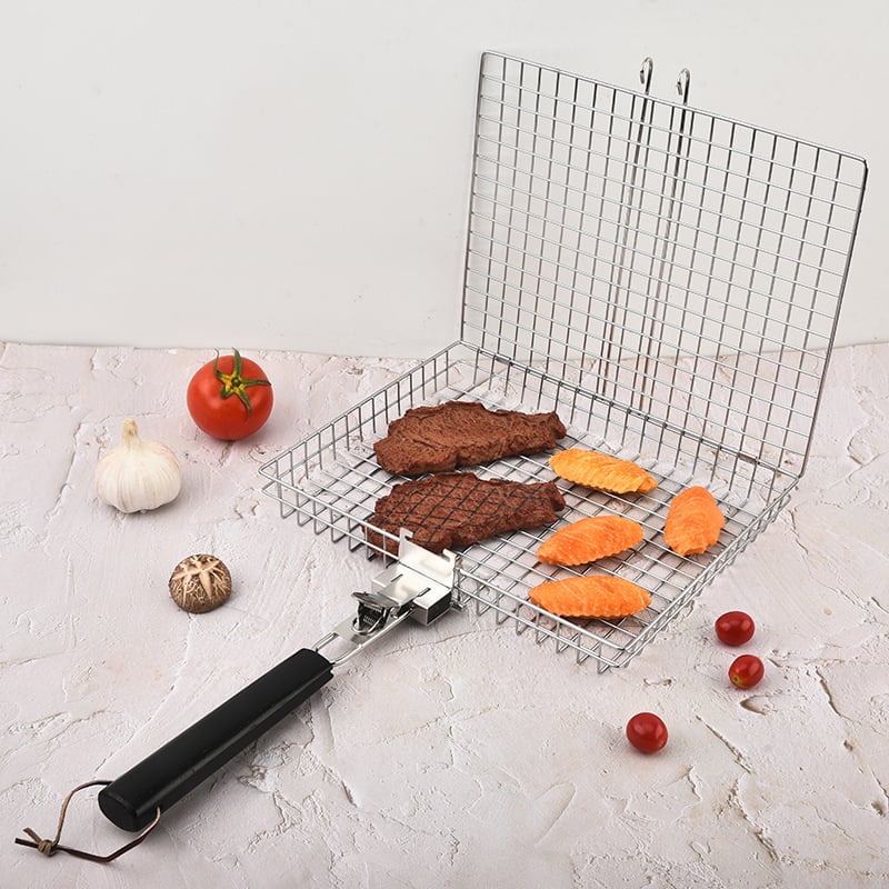 Set grill din oțel inoxidabil cu clești pentru carne și pește, clești pentru legume, frigărui, pensulă de ulei și grilă