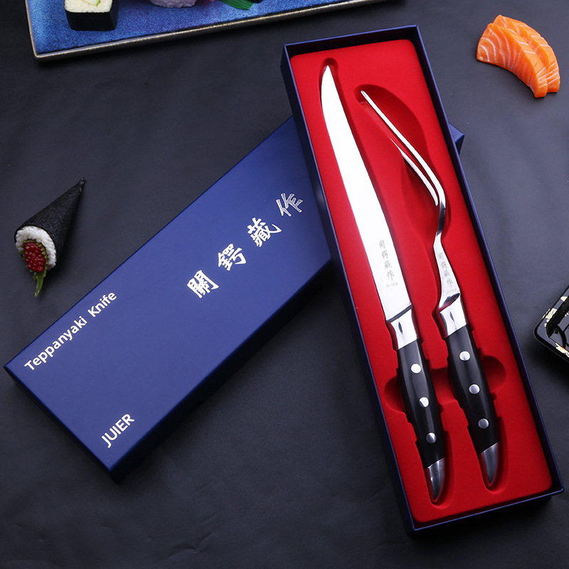 Set cuțite și furculițe Guan E Zang Teppanyaki – stil Japonez și Francez, tomahawk pentru steak și grătar