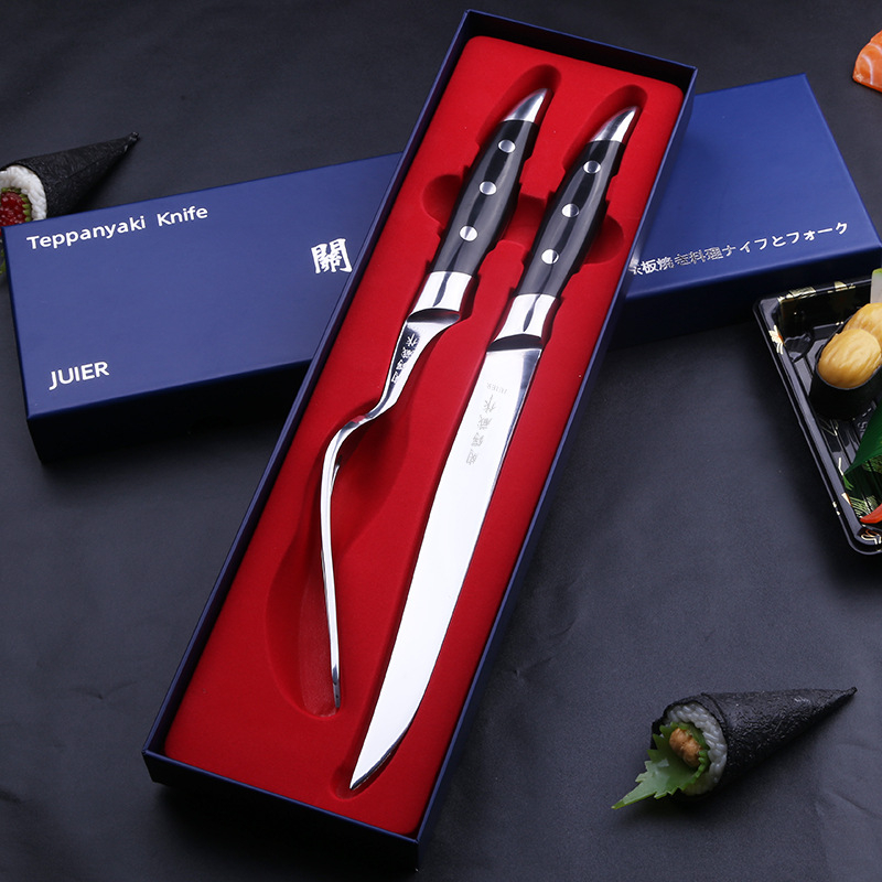 Set cuțite și furculițe Guan E Zang Teppanyaki – stil Japonez și Francez, tomahawk pentru steak și grătar