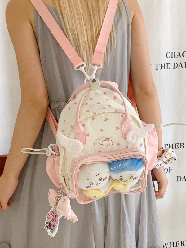Prozirni slojeviti ruksak za djevojke, lagan za putovanje, mini crossbody torbica s motivom krila