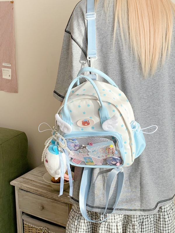 Prozirni slojeviti ruksak za djevojke, lagan za putovanje, mini crossbody torbica s motivom krila