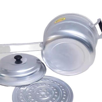 Oală dublu nivel din aluminiu pentru abur, stil vechi, capacitate mare pentru supe, compatibilă cu aragaz pe gaz