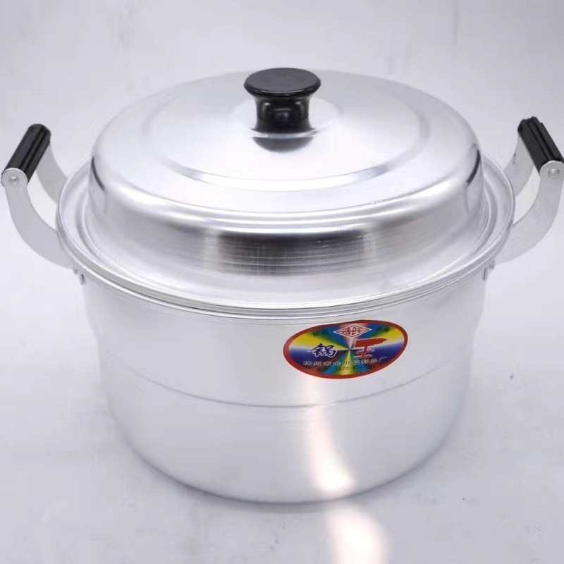 Oală dublu nivel din aluminiu pentru abur, stil vechi, capacitate mare pentru supe, compatibilă cu aragaz pe gaz