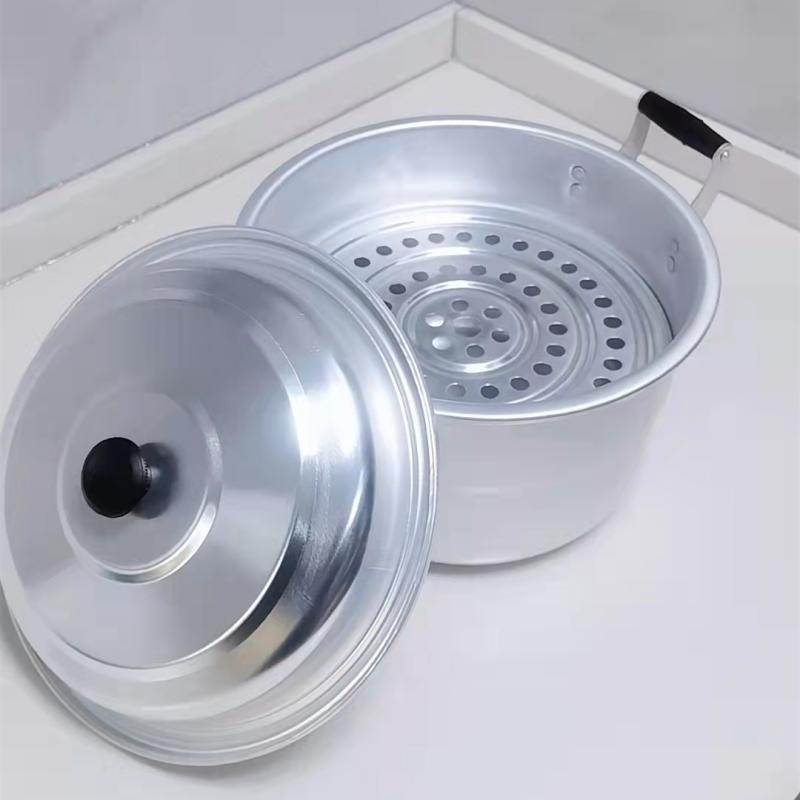 Oală dublu nivel din aluminiu pentru abur, stil vechi, capacitate mare pentru supe, compatibilă cu aragaz pe gaz