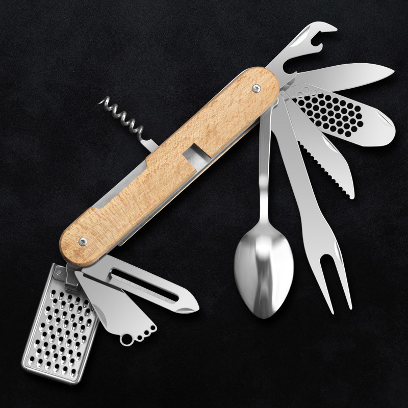 Set de tacâmuri din oțel inoxidabil, pliabil – cuțit, furculiță și lingură, pentru picnic, camping și călătorii