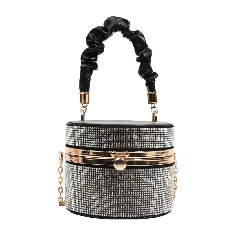 Nova 2025 moda: torba rhinestones box, mala okrugla večernja torba s plisiranim detaljima, ručka i remen za crossbody, europska i američka moda