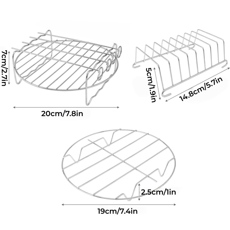 Rack certificat FCM pentru grill cu aer, disc circular, raft din trei niveluri pentru toast și abur, din oțel inoxidabil, șauri cu două niveluri