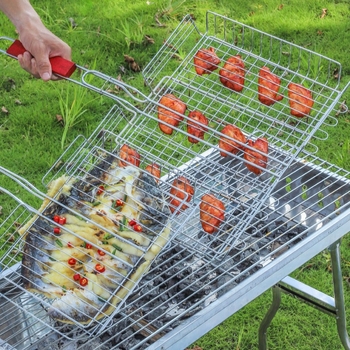 Coș de grătar din oțel inoxidabil, pătrat, pentru pește și carne, camping în aer liber, grătar pliabil