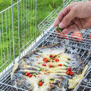 Coș de grătar din oțel inoxidabil, pătrat, pentru pește și carne, camping în aer liber, grătar pliabil
