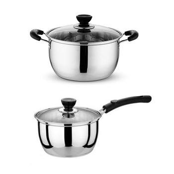 Oală din oțel inoxidabil pentru supă și lapte, cu mâneri dubli și design curbat, oală pentru aburi și fierbere de supă, potrivită pentru aragaz cu gaz și plită cu inducție, 1.1-2 L
