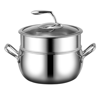 Vas de aburi din oțel inoxidabil, cu două niveluri, capac din sticlă, pentru uz casnic
