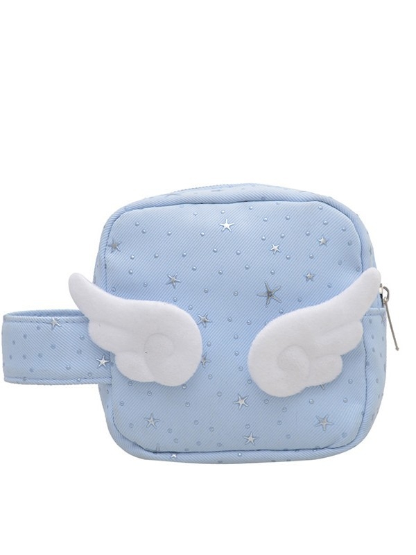 Mala četvrtasta nylon torbica s blistavim zvjezdama i anđelovim krilima; kompaktna torbica za skladištenje i šminku, torbica Instax/Polaroid i organizator za higijenske potrepštine.