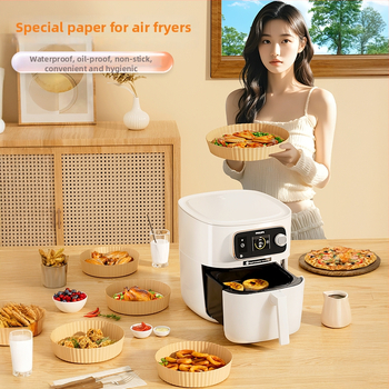 Tavă rotundă din hârtie pentru air fryer, hârtie de copt rezistentă la temperaturi înalte, absorbantă de ulei, cu acoperire din silicon
