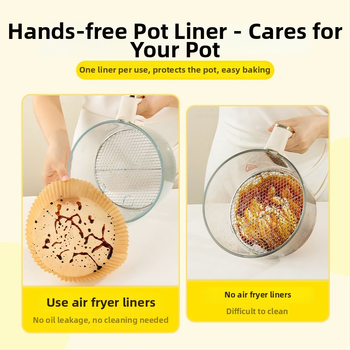 Tavă rotundă din hârtie pentru air fryer, hârtie de copt rezistentă la temperaturi înalte, absorbantă de ulei, cu acoperire din silicon