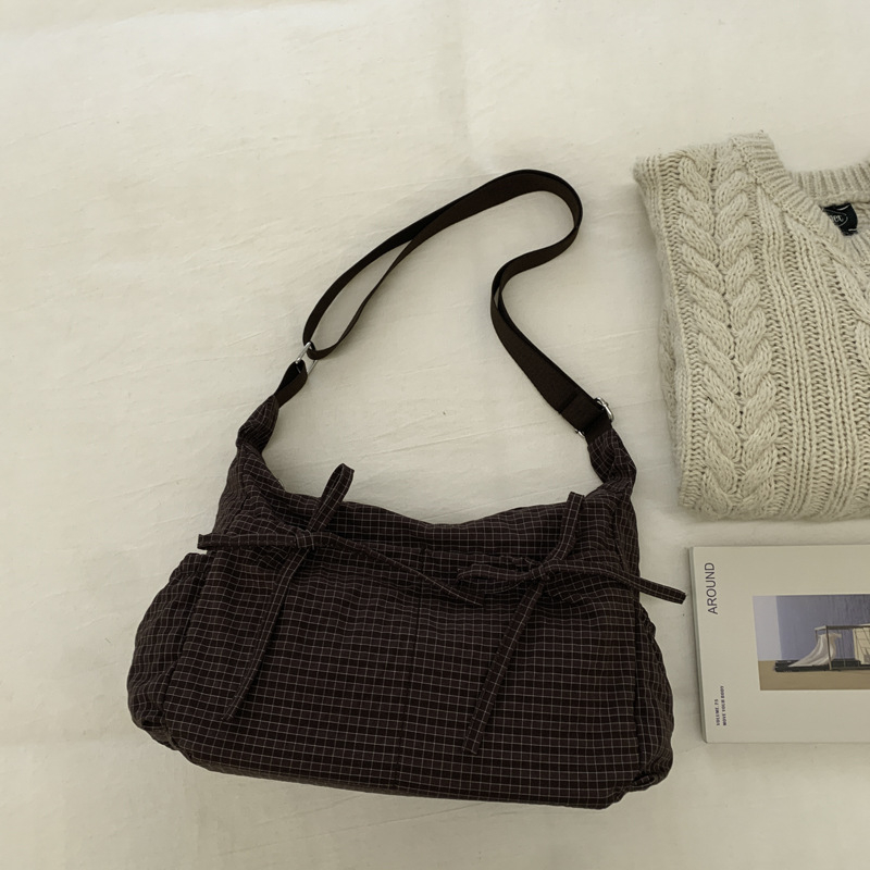 Ženska torba Cloud s kariranim uzorkom, šnuro i plisom, velika zapremina, ruksak ili crossbody