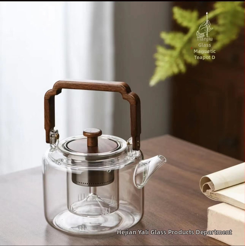 Plită electrică ceramică din lemn de nuc cu ceainic – set compact pentru prepararea ceaiului